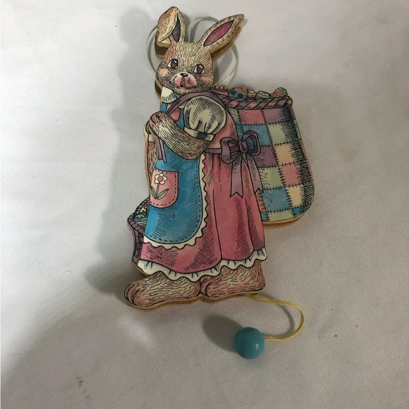 Vintage  Semi Wood Pull String Jumping Jack Dancing Bunny Rabbit Easter Girl Toy - Picture 5 of 5